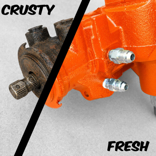 Ported hydro assist steering box fitting close-up by bleepinjeep